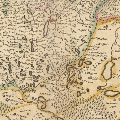 Antiguo mapa del electorado de Brandeburgo por Visscher, 1690: Berlín, Stralsund, Rostock, Szczecin, Magdeburgo