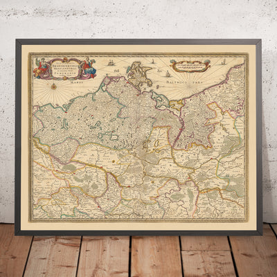 Antiguo mapa del electorado de Brandeburgo por Visscher, 1690: Berlín, Stralsund, Rostock, Szczecin, Magdeburgo