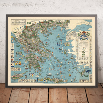 Alte bildliche Karte von Alt- und Neu-Griechenland, 1962: Athen, Thessaloniki, Olymp, Griechischer Bürgerkrieg 