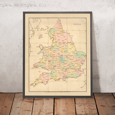 Alte einfache Landkarte von England und Wales von Arrowsmith, 1818: Farblich kodierte Grafschaften und Landkreisstädte 