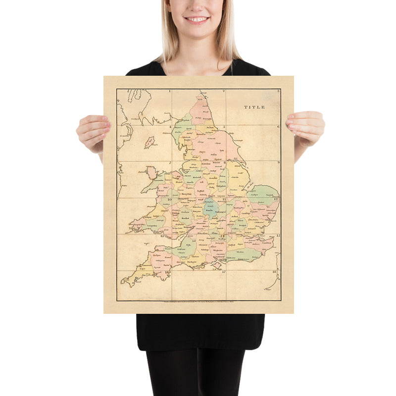 Alte einfache Landkarte von England und Wales von Arrowsmith, 1818: Farblich kodierte Grafschaften und Landkreisstädte 