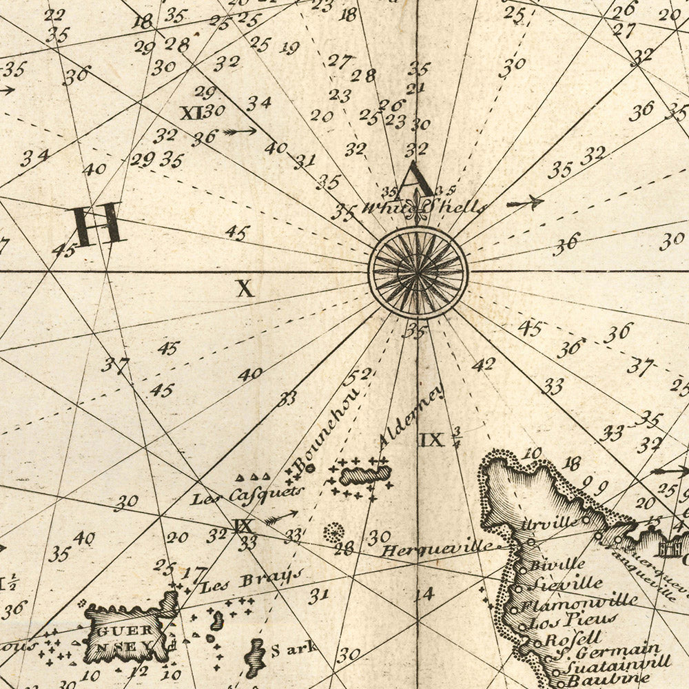 Antigua carta naval del Canal de la Mancha por Price, 1729: La Manche, Londres, Bristol, Cherburgo, Saint-Malo 