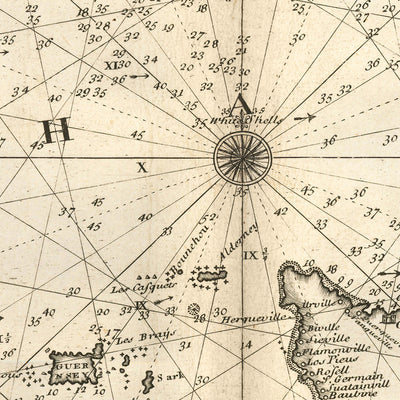 Antigua carta naval del Canal de la Mancha por Price, 1729: La Manche, Londres, Bristol, Cherburgo, Saint-Malo 
