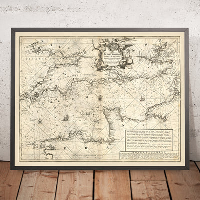 Antigua carta naval del Canal de la Mancha por Price, 1729: La Manche, Londres, Bristol, Cherburgo, Saint-Malo 