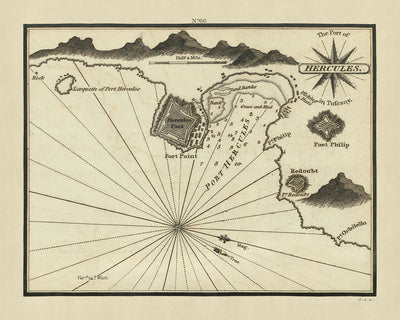 Alter Hafen von Herkules, Italien Nautische Karte von Heather, 1802: Toskana-Küste, Fort Point 