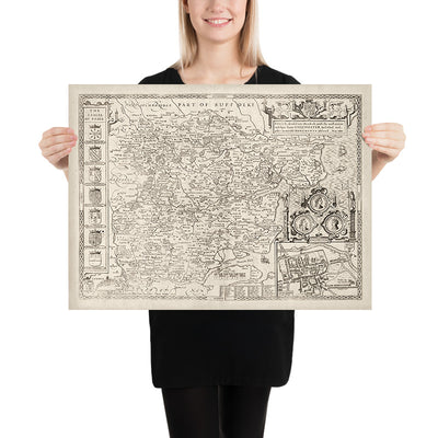 Old Map of Essex in 1611 by John Speed - Southend, Colchester, Chelmsford, Basildon