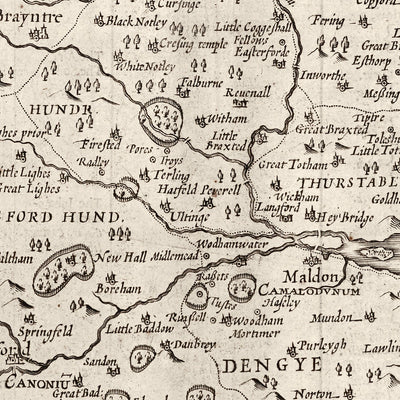 Old Map of Essex in 1611 by John Speed - Southend, Colchester, Chelmsford, Basildon