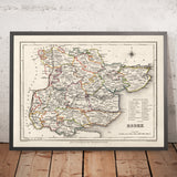 Antiguo mapa de Essex, 1844 por Samuel Lewis - Great Eastern Railway, ECR, Chelmsford, Colchester