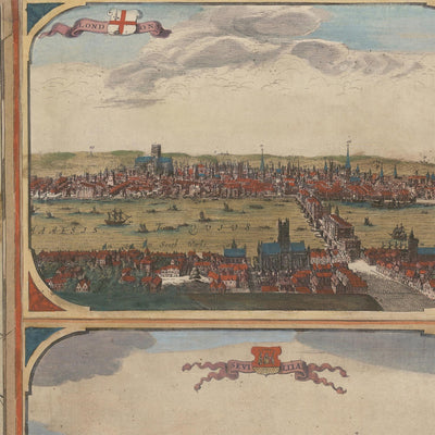 Massive alte Karte von Europa von Visscher, 1677: Dreifache Allianz, Ansichten der Hauptstadt 
