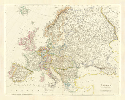 Ancienne carte de l'Europe par Arrowsmith, 1840 : paysage politique du milieu du XIXe siècle 