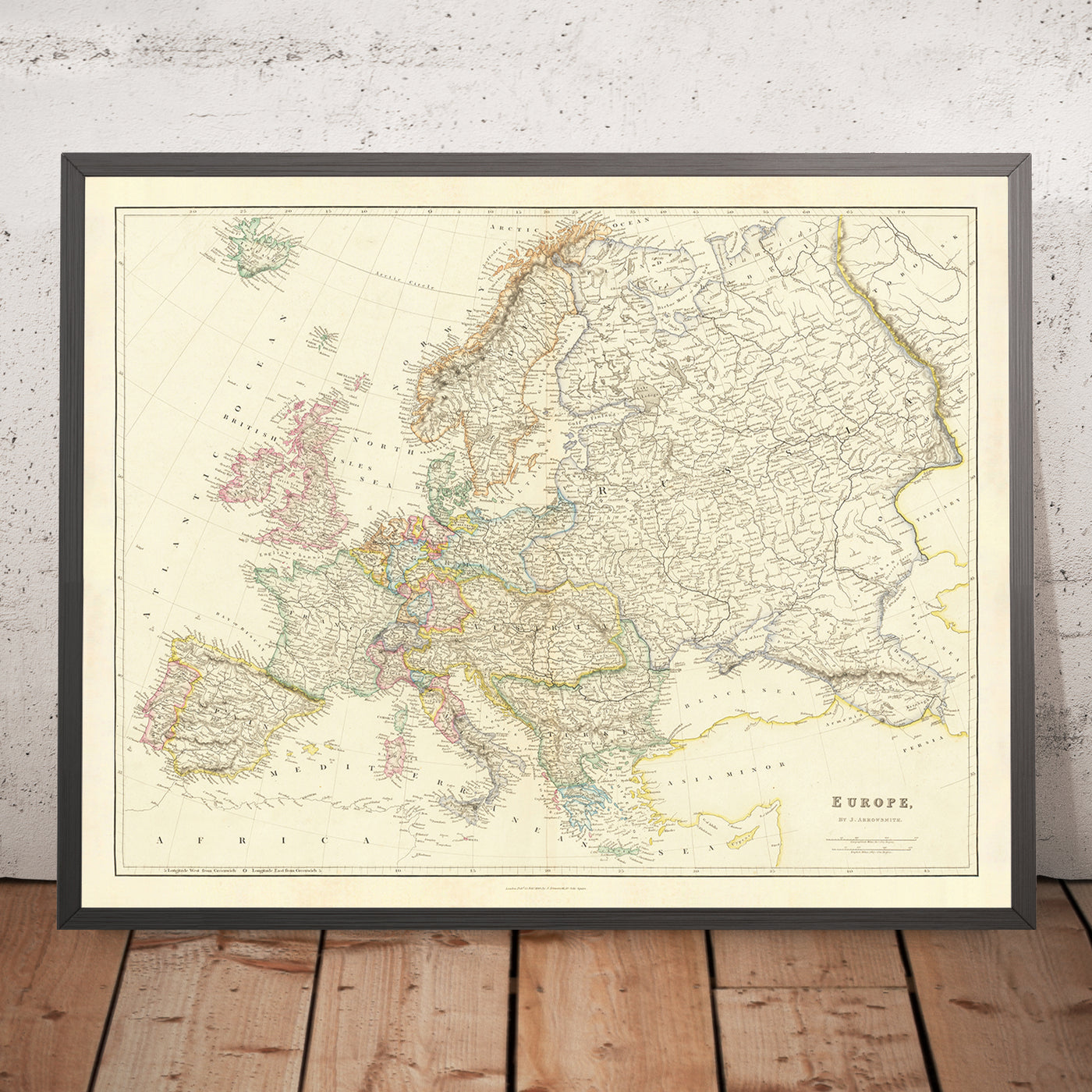 Ancienne carte de l'Europe par Arrowsmith, 1840 : paysage politique du milieu du XIXe siècle 