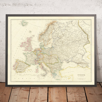 Ancienne carte de l'Europe par Arrowsmith, 1840 : paysage politique du milieu du XIXe siècle 
