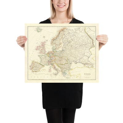 Ancienne carte de l'Europe par Arrowsmith, 1840 : paysage politique du milieu du XIXe siècle 
