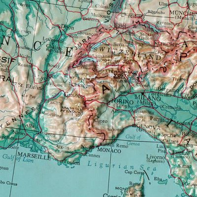 Old 3D Relief Map of Europe by Aero Service Corporation, 1956