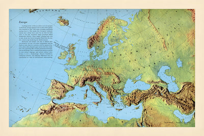 Alte Schattenerleichterungskarte von Europa von Debenham, 1958: Detaillierte physische Karte, politische Grenzen, Gebirgszüge 