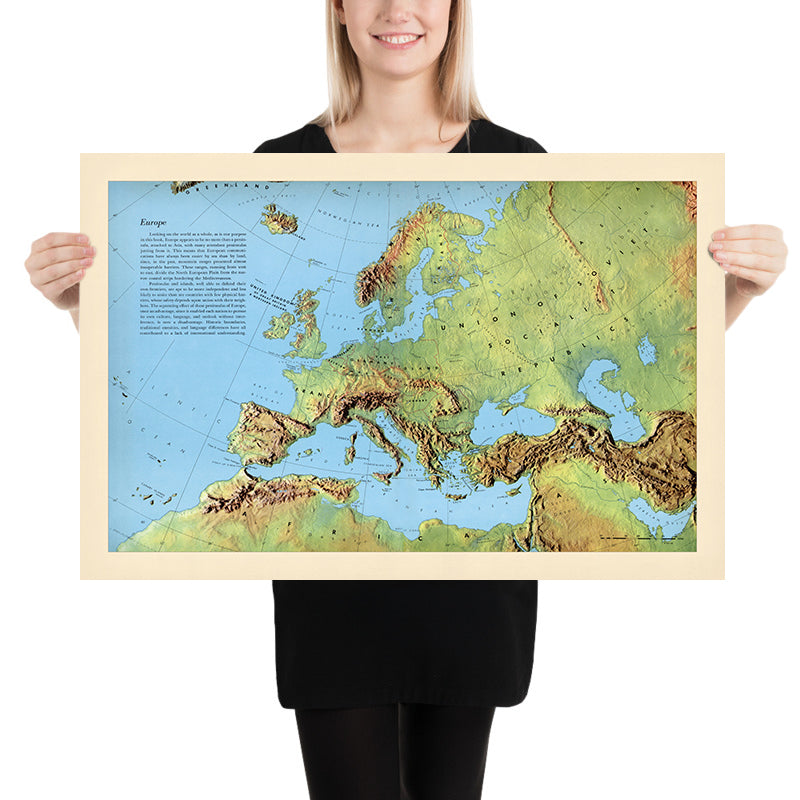 Alte Schattenerleichterungskarte von Europa von Debenham, 1958: Detaillierte physische Karte, politische Grenzen, Gebirgszüge 