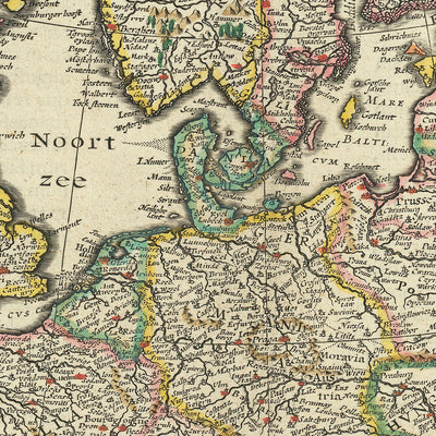 Antigua Mapa de Europa por Willem Blaeu, 1630: Obra Maestra Holandesa, Ilustraciones Culturales, Elementos Míticos 