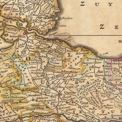 Old Map of Federated Belgium by Visscher, 1690: Amsterdam, Rotterdam, Antwerp, Düsseldorf, Ghent