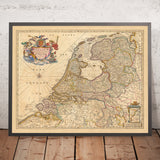 Mapa antiguo de la Bélgica federada de Visscher, 1690: Amsterdam, Rotterdam, Amberes, Düsseldorf, Gante