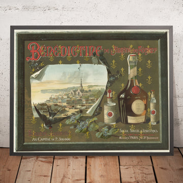A framed image of Bénédictine Vintage Liqueur Poster, 1891