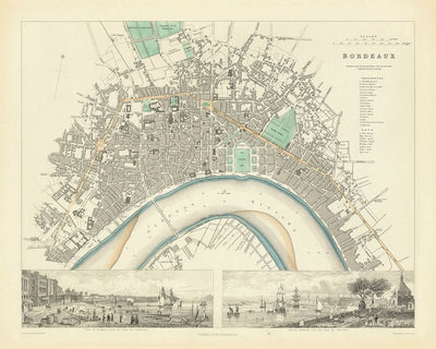 Old Map of Bordeaux, 1870: Chartrons, Bastide, Quai des Chartrons, Église St. Michel, Jardin Public