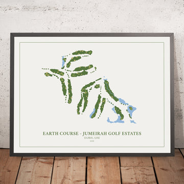 A framed image of Jumeirah Golf Estates - Earth Course in the style of a simple and modern golf course map