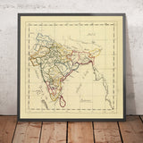 Old Manuscript Map of Indian Subcontinent by Bowen, 1810: Ganges, Indus, Delhi, Bombay, Calcutta
