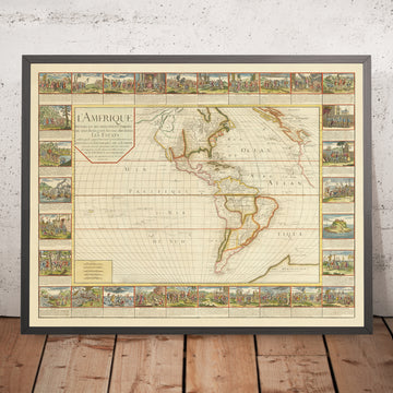 Grande Mappa Antica Francese delle Americhe di Bailleul, 1752: Esplorazione Illustrata e Colonialismo, Pretese Francesi e Spagnole 