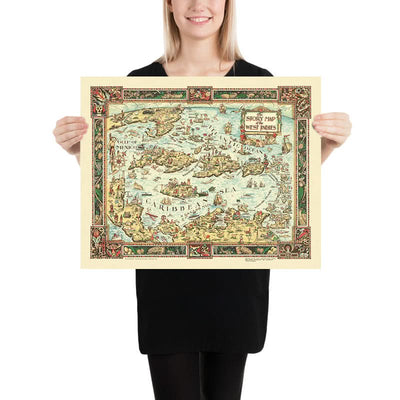 Alter bildlicher Plan der Karibik, 1936: Havanna, Nassau, Kingston, Golf von Mexiko 