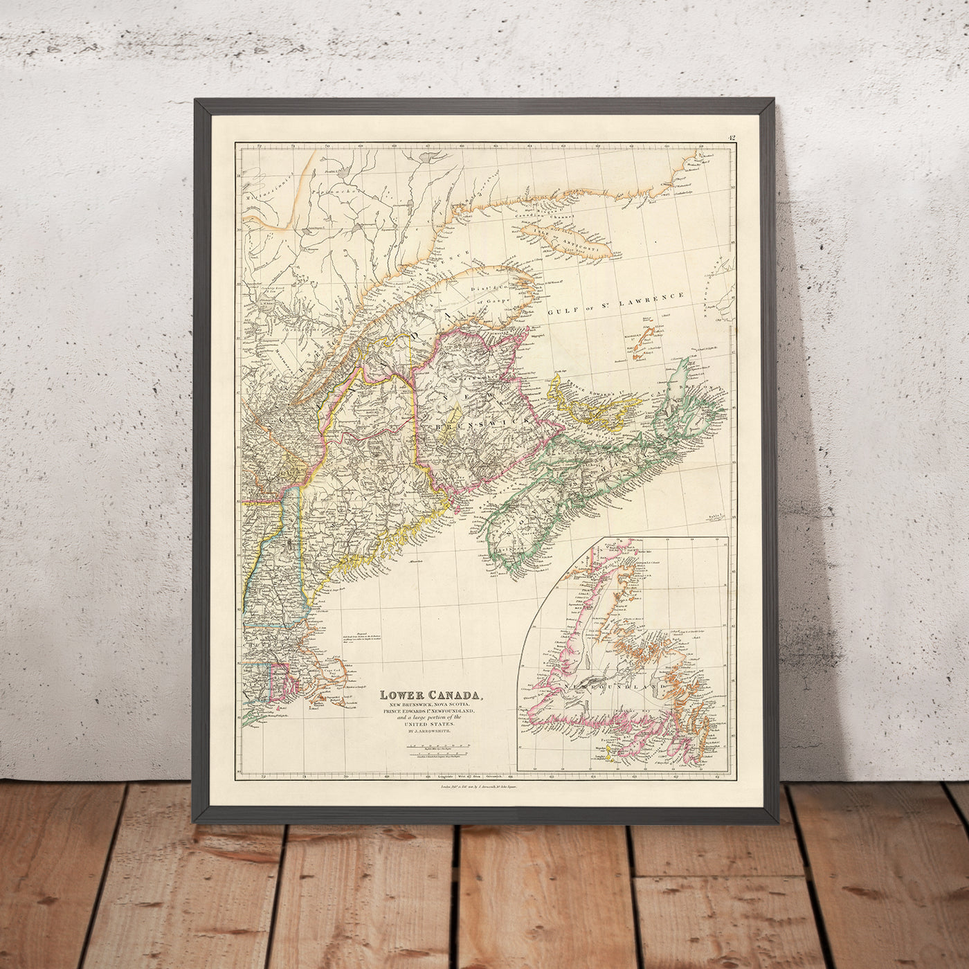 Alte Karte von Unterkanada von Arrowsmith, 1844: Montreal, Québec, Neufundland, New Brunswick, Nova Scotia 