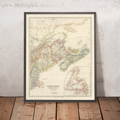 Alte Karte von Unterkanada von Arrowsmith, 1844: Montreal, Québec, Neufundland, New Brunswick, Nova Scotia 