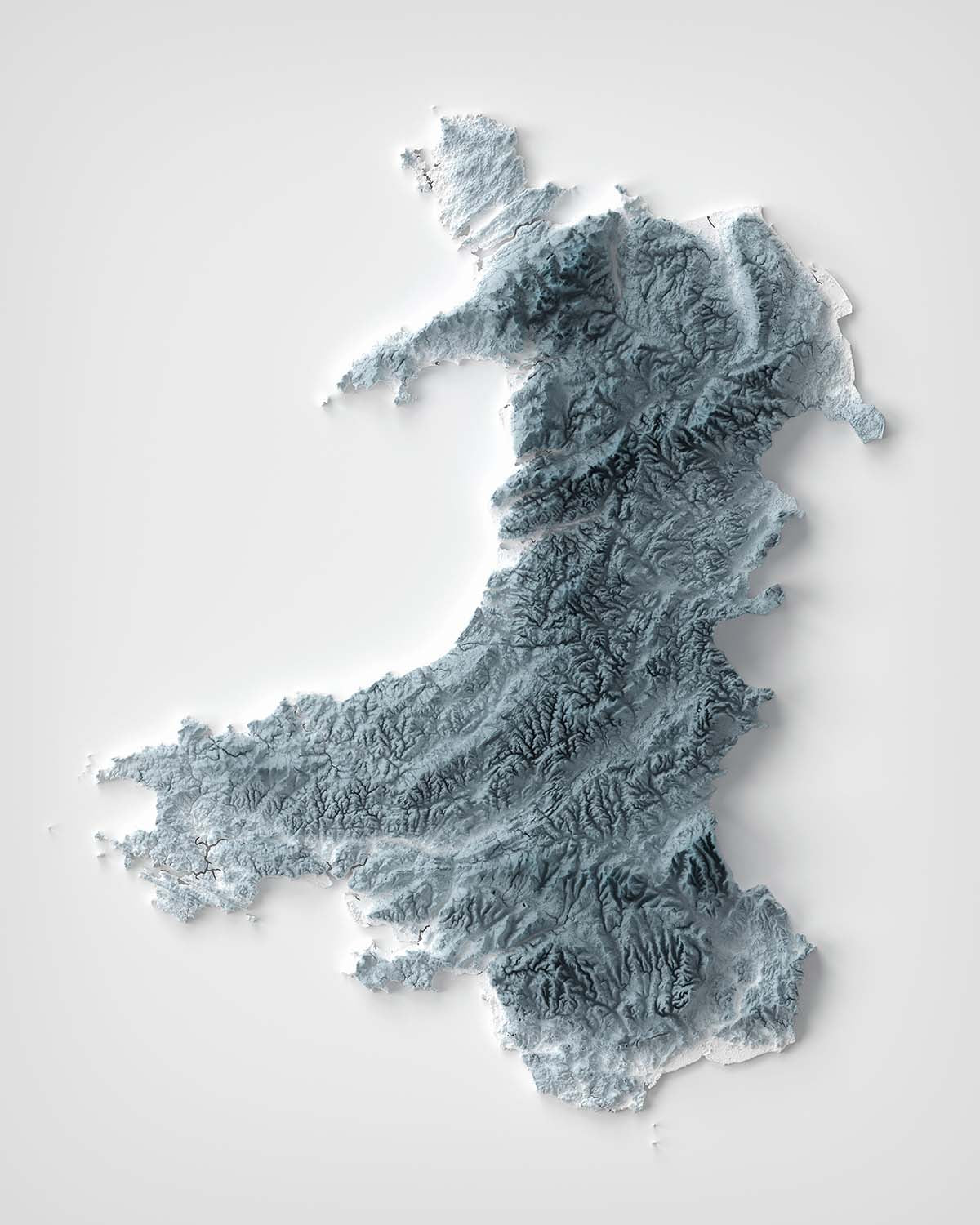 Mapa topográfico 3D de relieve de Gales 
