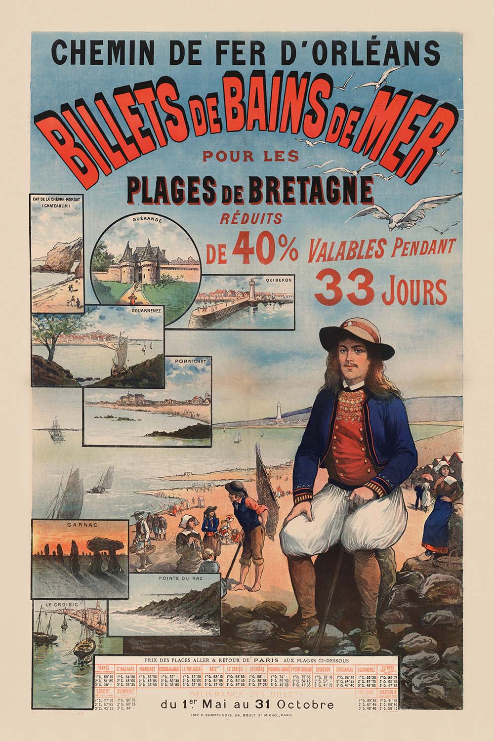 Brittany Travel Poster: Chemin de fer d’Orléans – Billets de Bains de Mer by Imp. F. Champenois, 1891