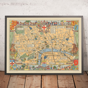 Ancienne carte historique de Londres par Bullock, 1938 : Tour de Londres, St. Paul&