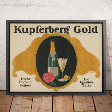 A framed image of Kupferberg Gold Vintage Advertising Poster by Julius Klinger, 1912