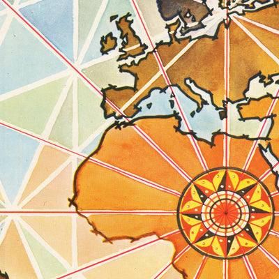 Old Geometric Airline World Map by Bourie, 1960: Air Afrique