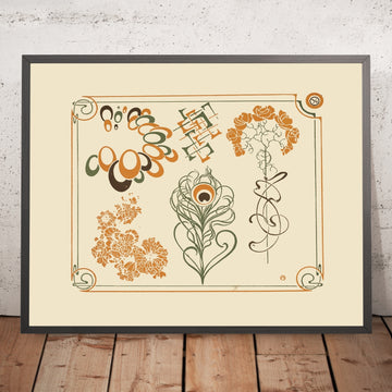A framed image of Abstract Design with Flowers and Curvilinear Shapes by Alphonse Mucha, 1900