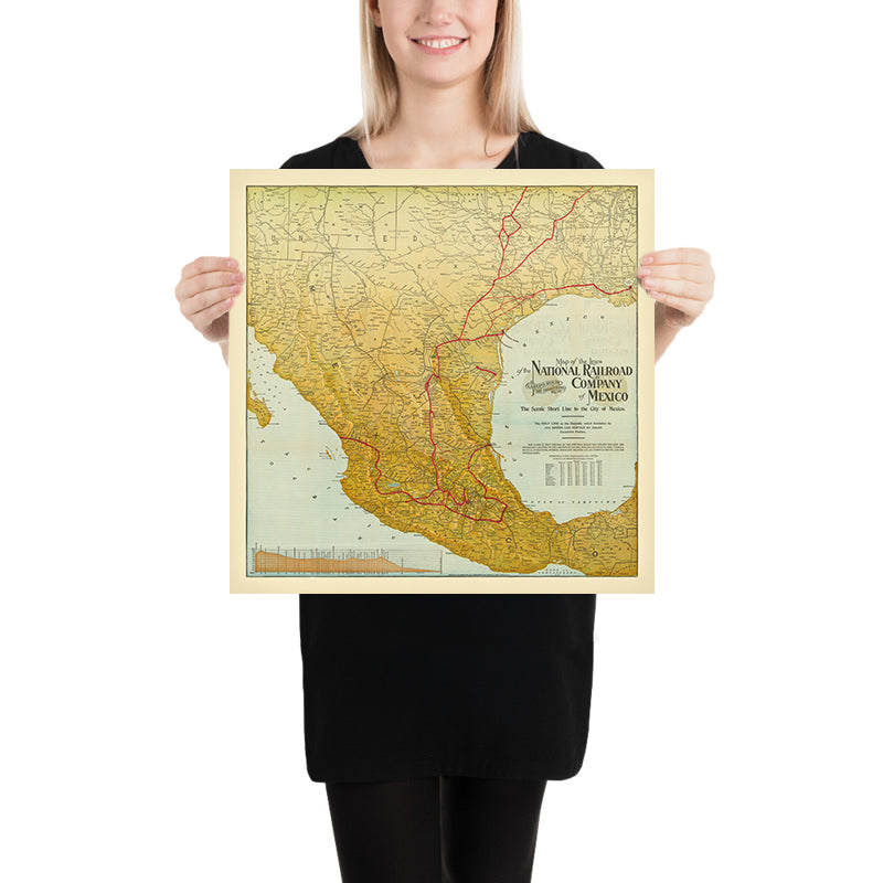 Old Map of Mexico's Railways, 1903: Mexico City, Monterrey, Gulf of Mexico