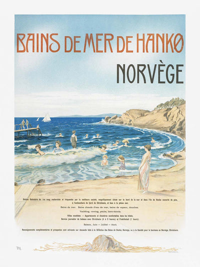 Hankø, Norway Travel Poster: Bains de mer de Hankø by Thorolf Holmboe, 1904