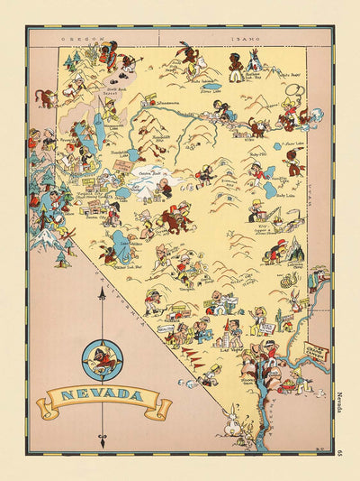 Pictorial Map of Nevada by Ruth Taylor White, 1935: Las Vegas, Reno, Carson City, Mining, Railroads