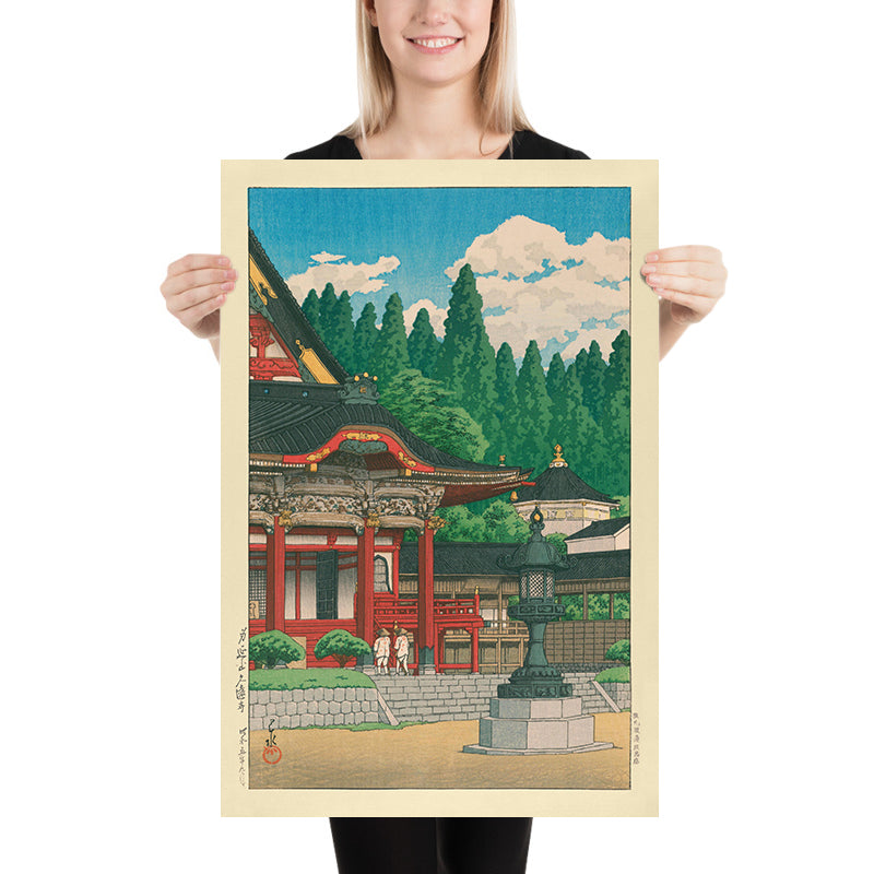 Der große rote Tempel von Hasui Kawase, 1935 