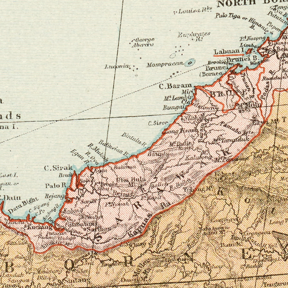 Mapa antiguo de las Indias Orientales por Stanford, 1926: Indonesia, Malasia, Filipinas, Ferrocarriles 