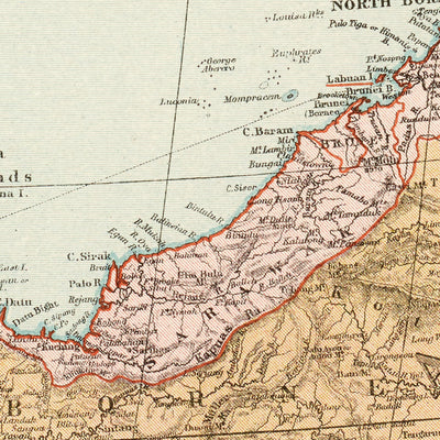 Mapa antiguo de las Indias Orientales por Stanford, 1926: Indonesia, Malasia, Filipinas, Ferrocarriles 