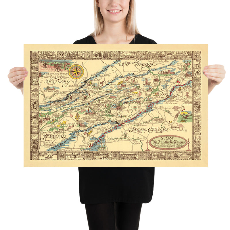 Alte Karte der Appalachenregion von Kearfott, 1950: Appalachian Trail, Cumberland Gap, Great Smoky Mountains, Winston Salem 