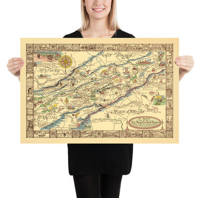 Alte Karte der Appalachenregion von Kearfott, 1950: Appalachian Trail, Cumberland Gap, Great Smoky Mountains, Winston Salem 