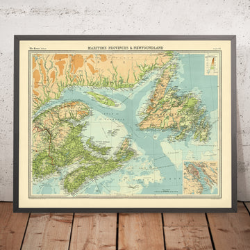 Mappa antica di Halifax, Terranova, Nuova Scozia e New Brunswick di Bartholomew, 1922 