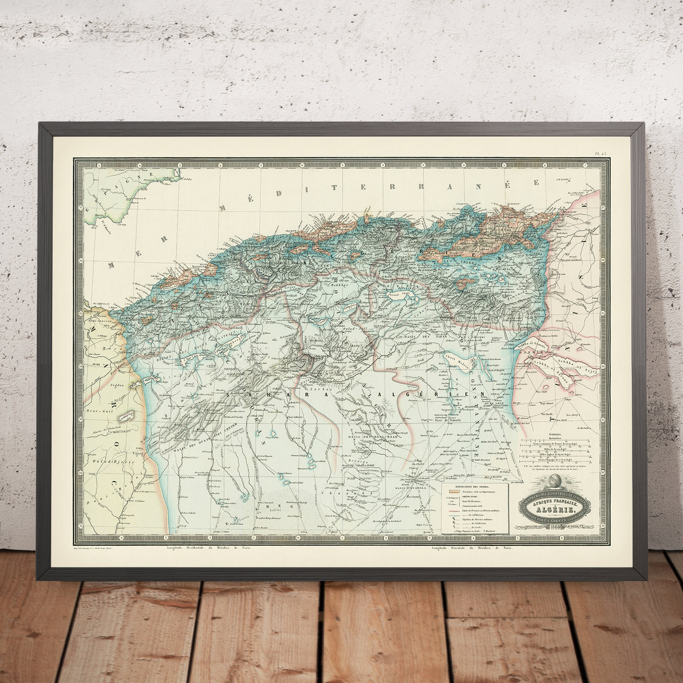 Old Map of Algeria by Garnier, 1860: French Africa, Algiers, Oran, Constantine