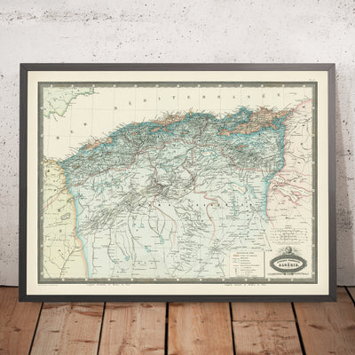 Old Map of Algeria by Garnier, 1860: French Africa, Algiers, Oran, Constantine