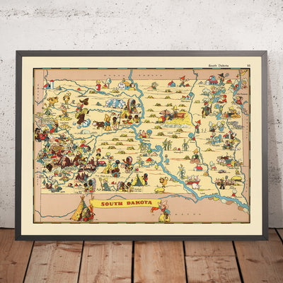 Pictorial Map of South Dakota by Ruth Taylor White, 1935: Sioux Falls, Black Hills, Mount Rushmore, Missouri River, Badlands