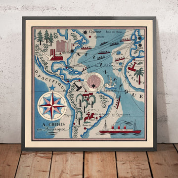 Mappa antica delle Americhe di Mazuyer, 1931: Illustrazioni vivide, artefatto culturale, stile pittorico 